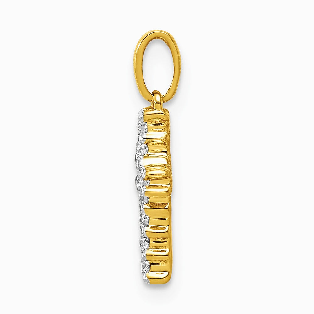 14K Yellow Gold and Rhodium 1/10ct. Diamond Latin Cross Pendant - Product Photo