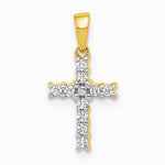 14K Yellow Gold and Rhodium 1/10ct. Diamond Latin Cross Pendant - Product Photo