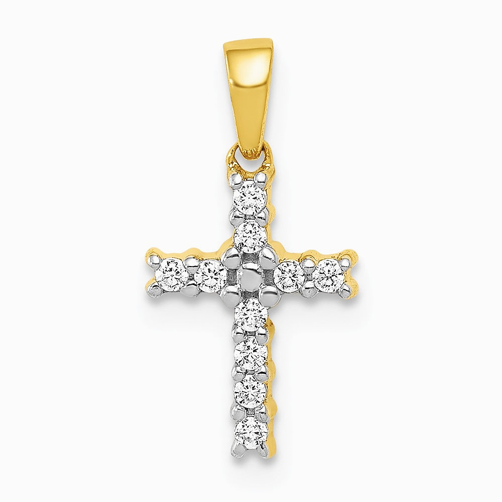 14K Yellow Gold and Rhodium 1/10ct. Diamond Latin Cross Pendant - Product Photo