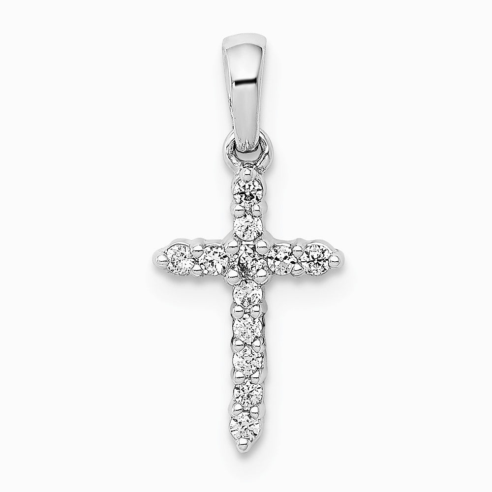 14K White Gold Polished Diamond Cross Pendant