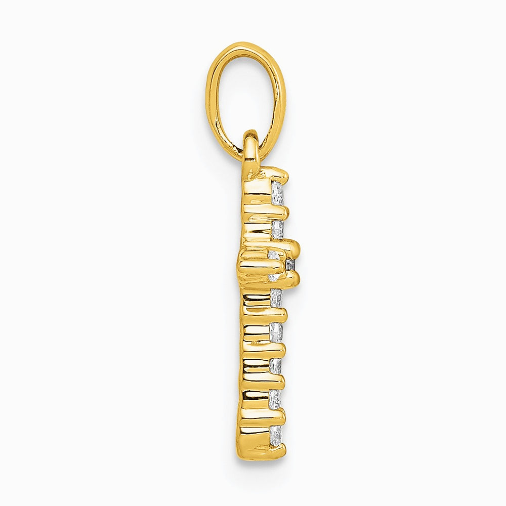 14K Yellow Gold Polished Diamond Cross Pendant - Product Photo