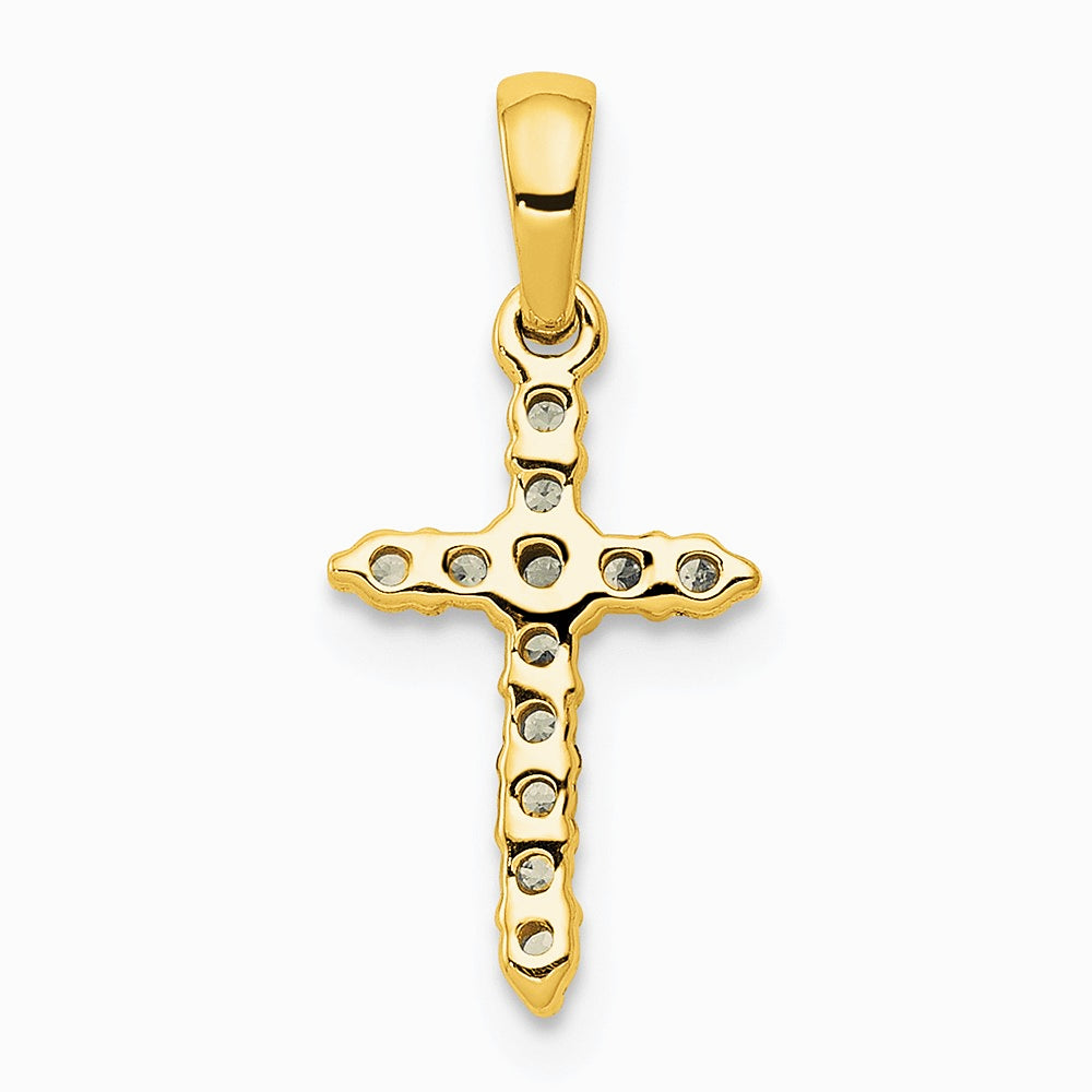 14K Yellow Gold Polished Diamond Cross Pendant - Product Photo