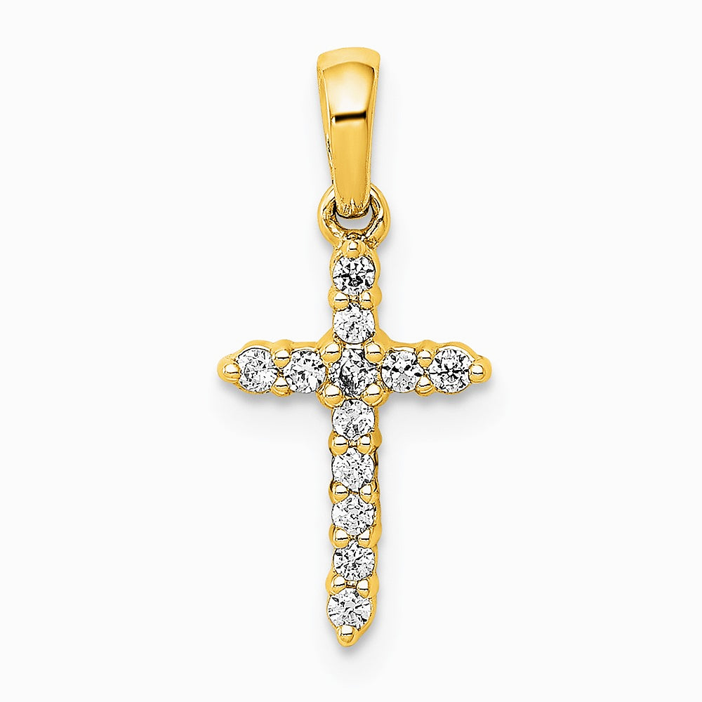 14K Yellow Gold Polished Diamond Cross Pendant - Product Photo