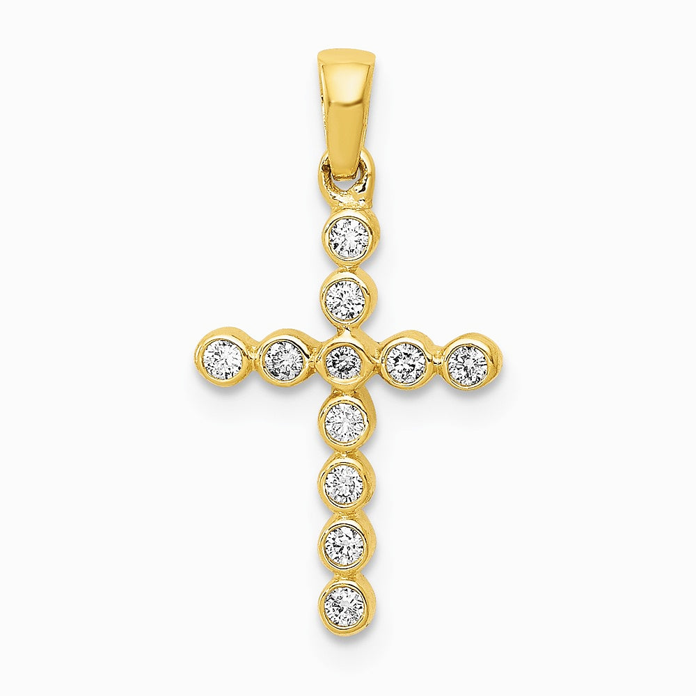 14K Yellow Gold Polished 1/10ct. Diamond Cross Pendant