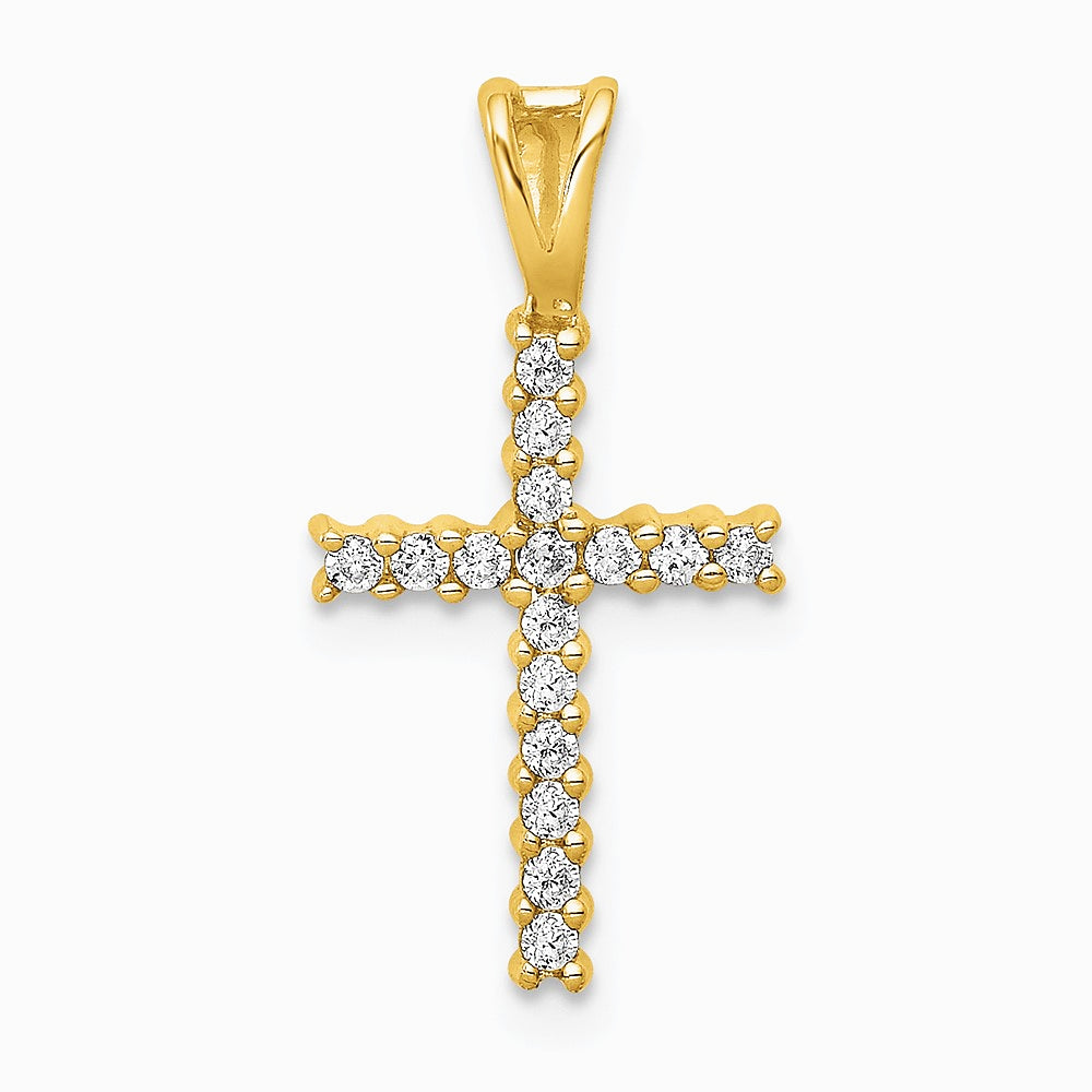 14K Yellow Gold 1/6ct. Diamond Latin Cross Pendant - Product Photo