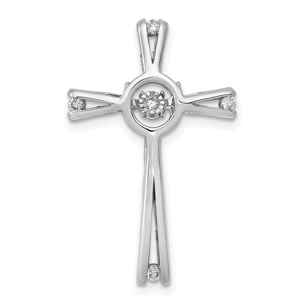 14K White Gold 1/15ct. Vibrant Moving Diamond Cross Chain Slide - Product Photo