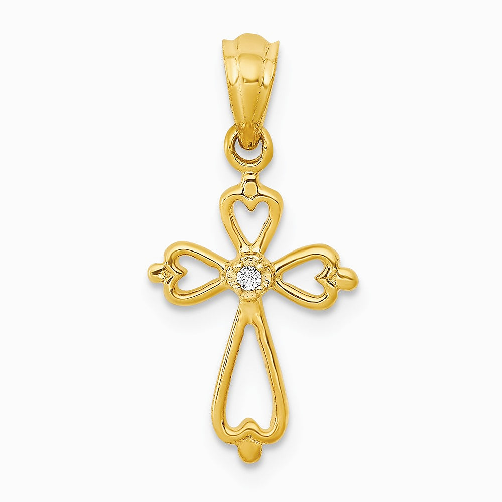 14K Yellow Gold Diamond Accented Cross Pendant