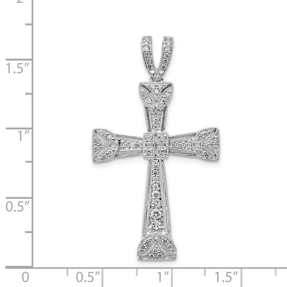 14K White Gold Diamond Filigree Cross Pendant - Product Photo