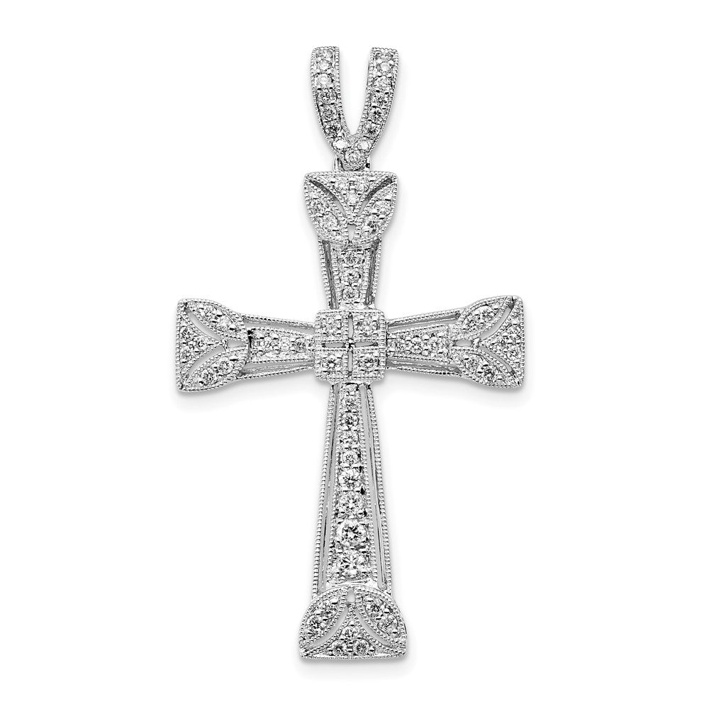 14K White Gold Diamond Filigree Cross Pendant - Product Photo