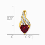 10K Yellow Gold Diamond and Created Ruby Polished Heart Pendant - Product Photo