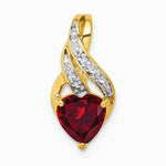 10K Yellow Gold Diamond and Created Ruby Polished Heart Pendant - Product Photo