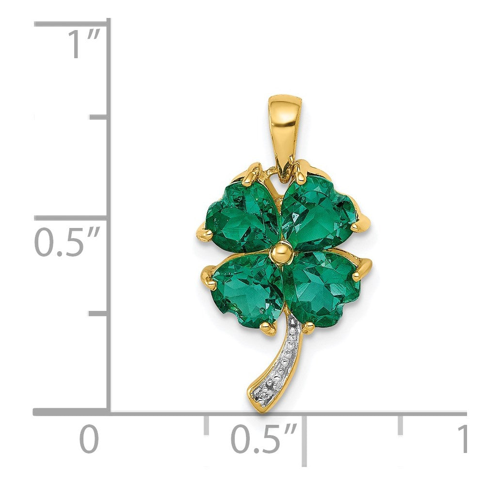 14k Created Emerald and Diamond Four Leaf Clover Pendant - Product Photo