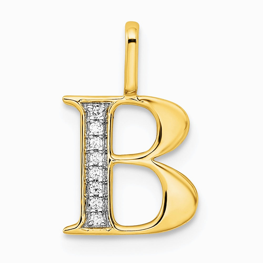 14K Yellow Gold Diamond Letter B Initial Pendant - Product Photo