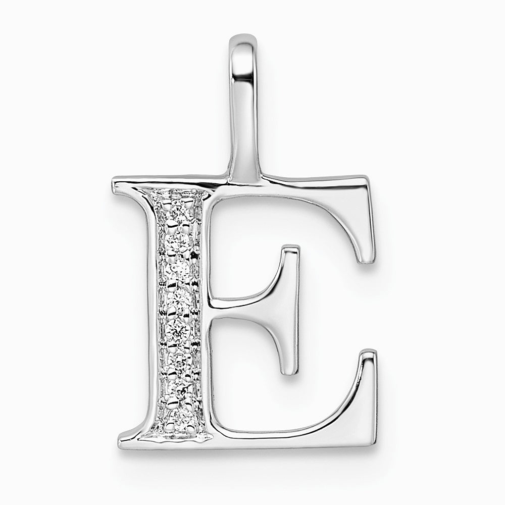 14K White Gold Diamond Letter E Initial Pendant