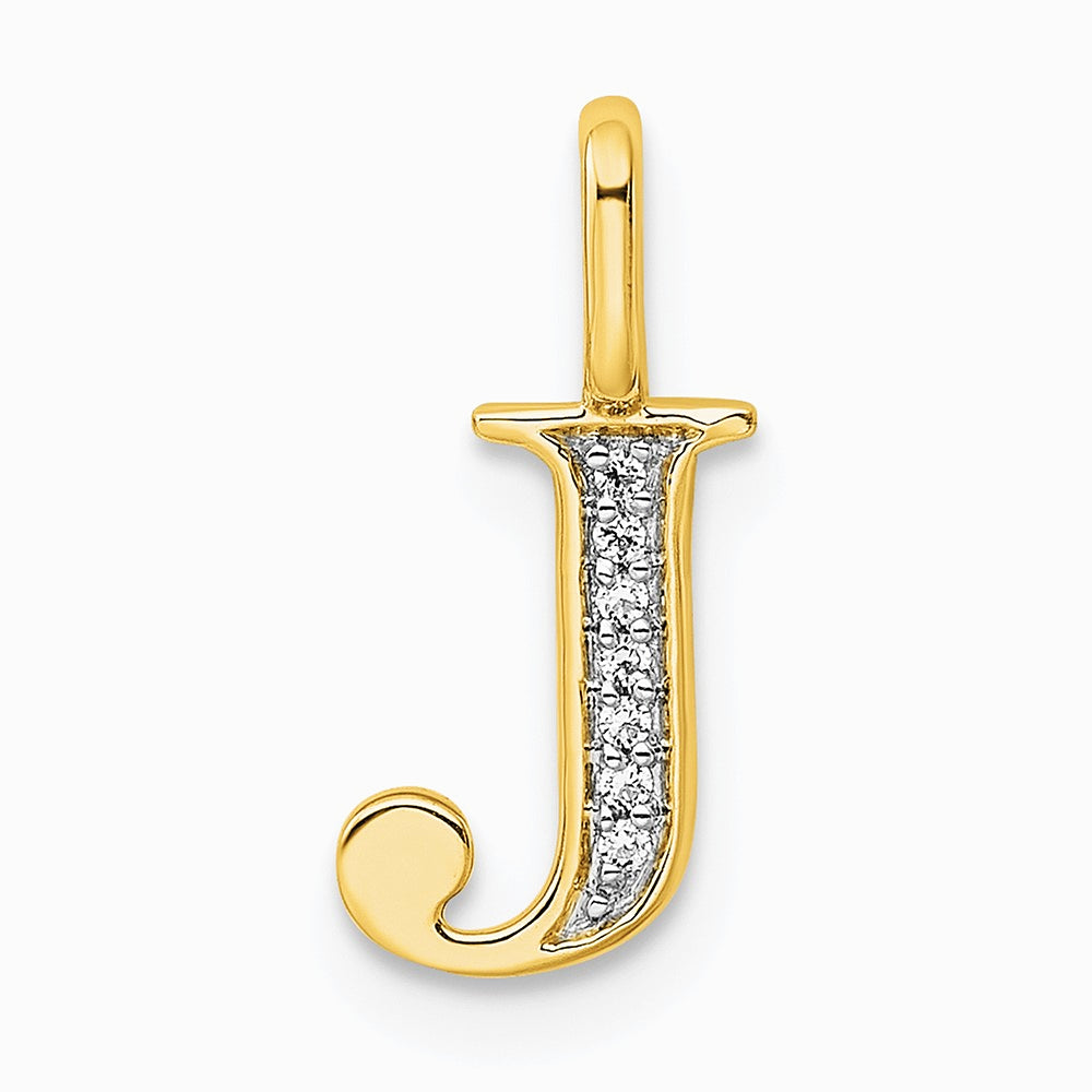 10K Yellow Gold Diamond Letter J Initial Pendant - Product Photo