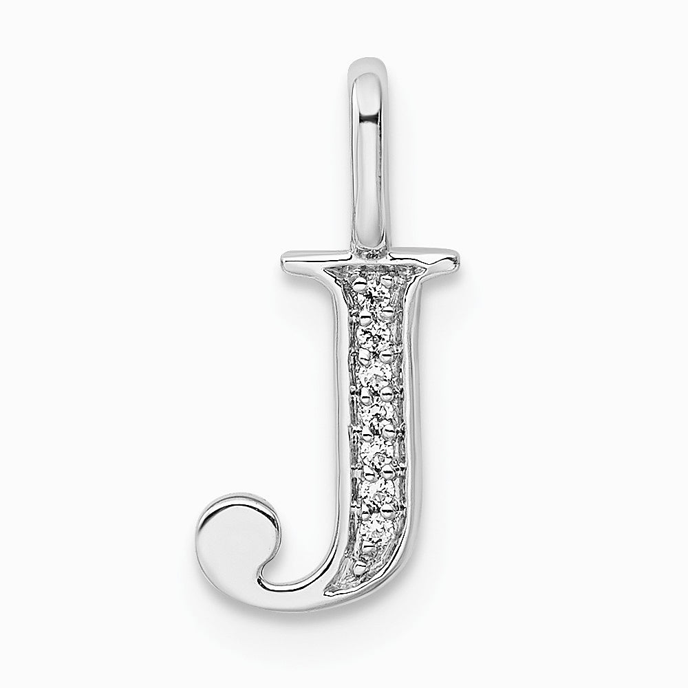 14K White Gold Diamond Letter J Initial Pendant