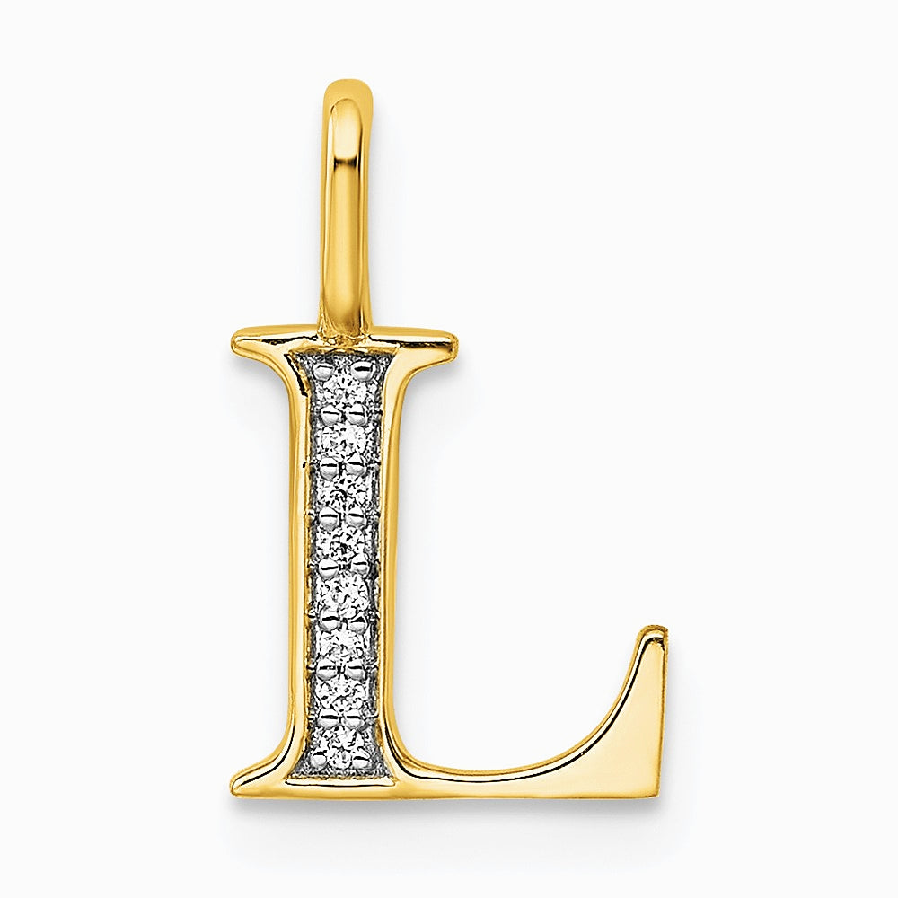 10K Yellow Gold Diamond Letter L Initial Pendant