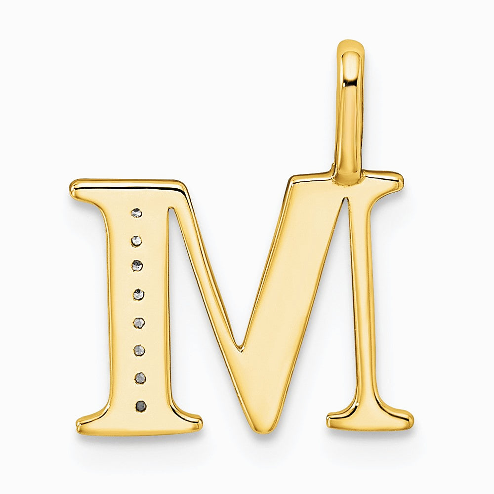 14K Yellow Gold Diamond Letter M Initial Pendant - Product Photo