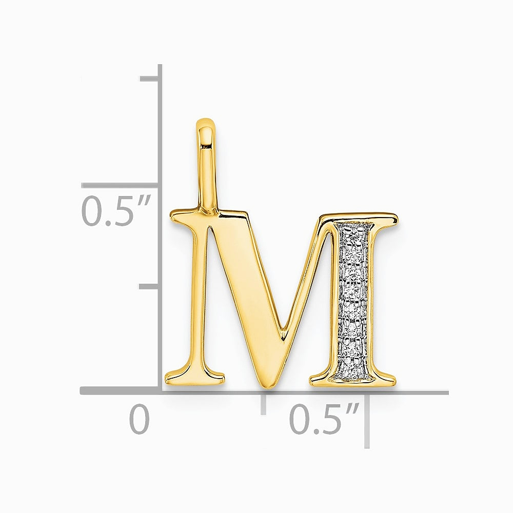 14K Yellow Gold Diamond Letter M Initial Pendant - Product Photo
