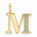 14K Yellow Gold Diamond Letter M Initial Pendant - Product Photo