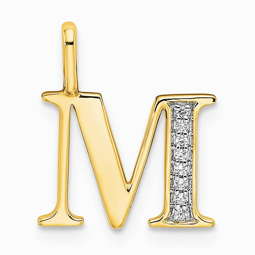 14K Yellow Gold Diamond Letter M Initial Pendant