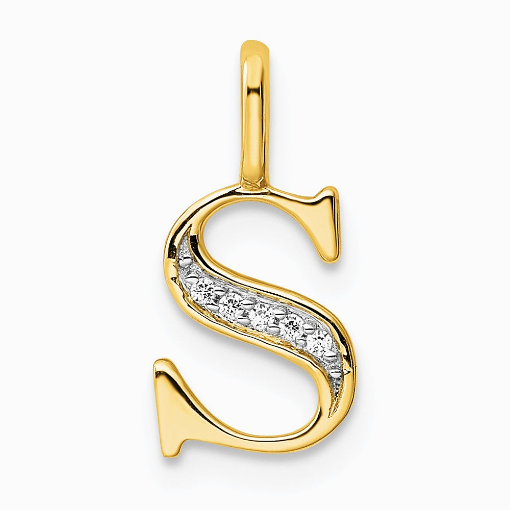 14K Yellow Gold Diamond Letter S Initial Pendant