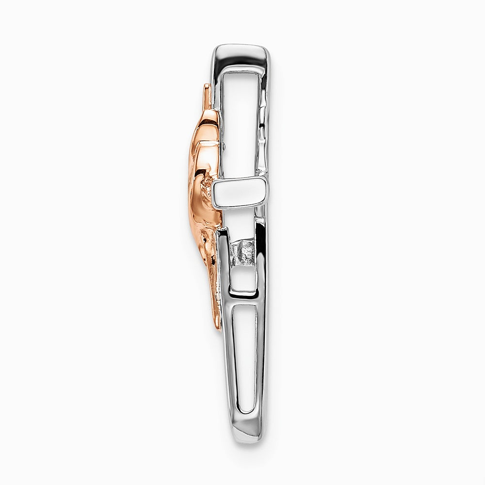 14K Two-tone White & Rose Diamond Cross Chain Slide - Product Photo