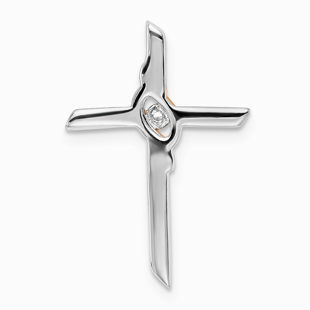 14K Two-tone White & Rose Diamond Cross Chain Slide - Product Photo