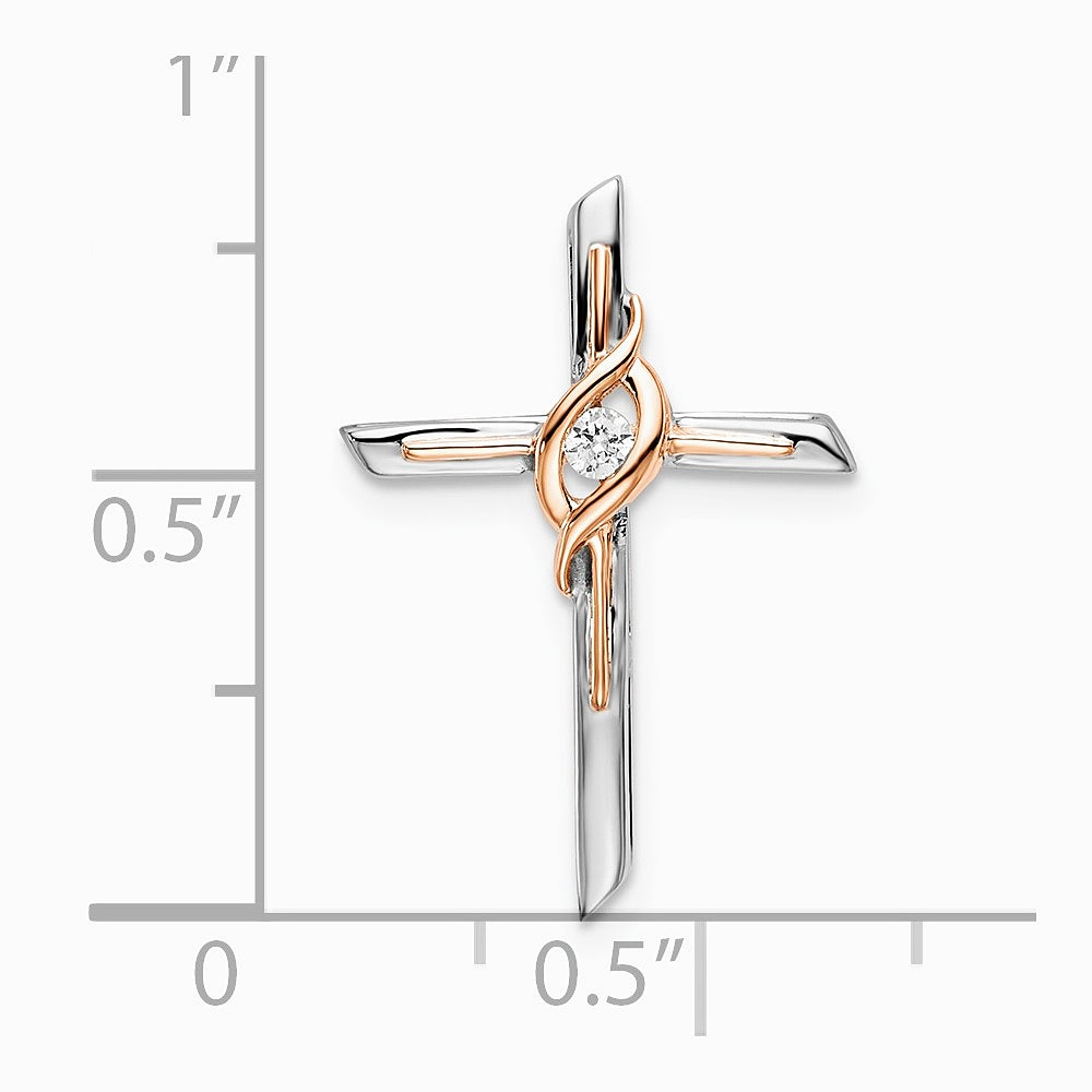 14K Two-tone White & Rose Diamond Cross Chain Slide - Product Photo