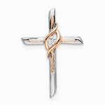 14K Two-tone White & Rose Diamond Cross Chain Slide - Product Photo