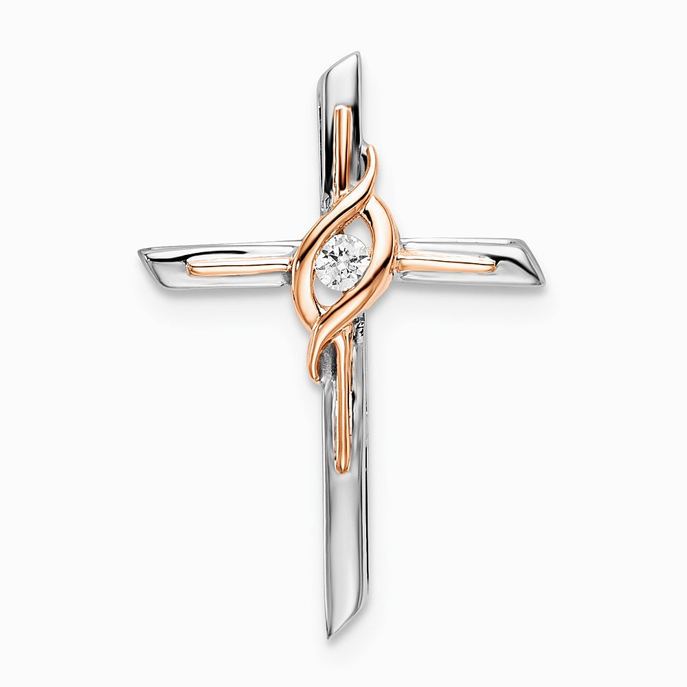 14K Two-tone White & Rose Diamond Cross Chain Slide
