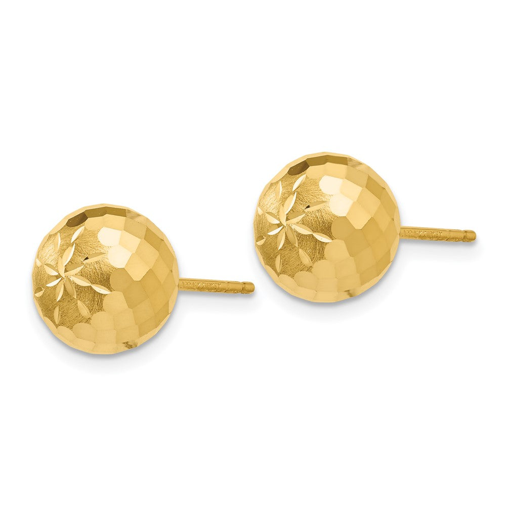 14K Yellow Gold 9mm Diamond-cut Mirror Ball Post Earrings - Product Photo