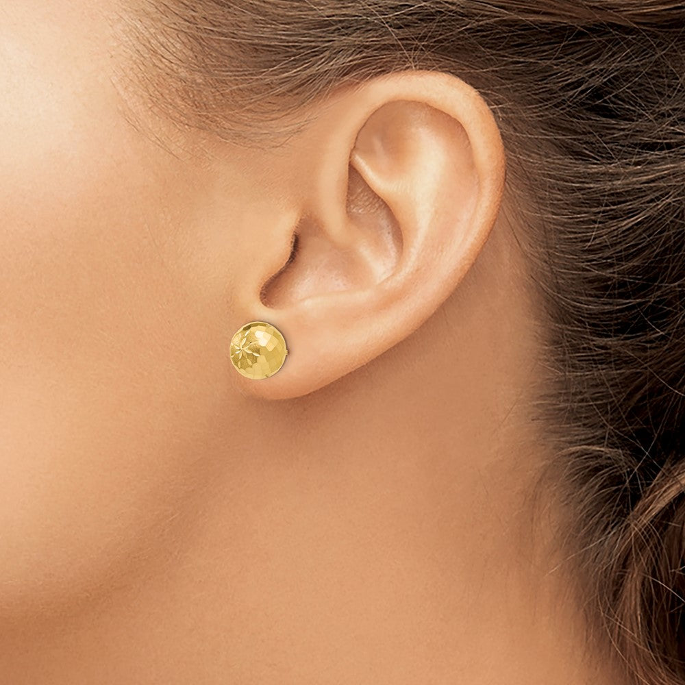 14K Yellow Gold 9mm Diamond-cut Mirror Ball Post Earrings - Product Photo