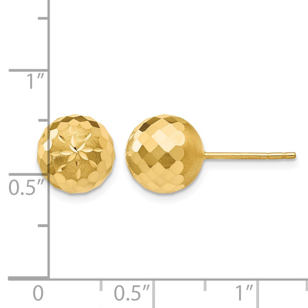 14K Yellow Gold 9mm Diamond-cut Mirror Ball Post Earrings - Product Photo