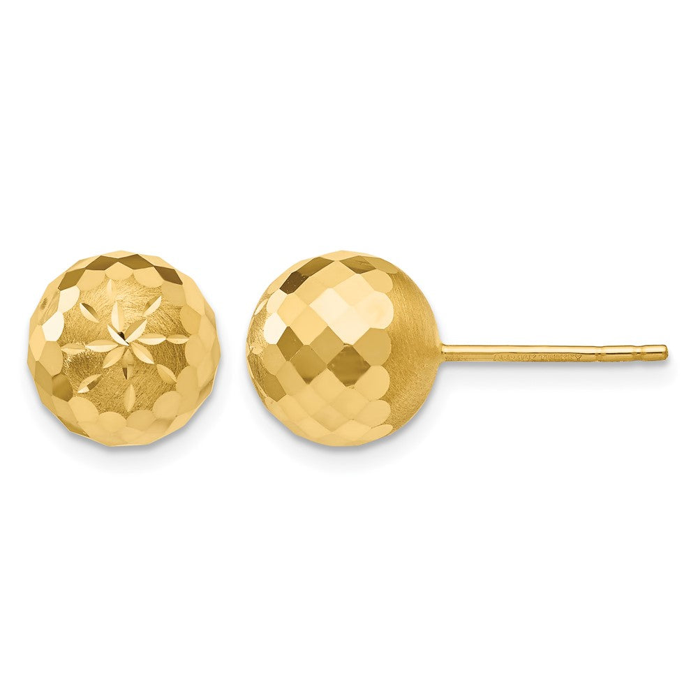 14K Yellow Gold 9mm Diamond-cut Mirror Ball Post Earrings - Product Photo