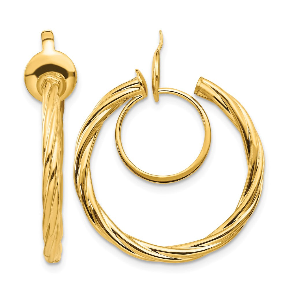 14K Yellow Gold Twisted Non-pierced Hoop Earrings
