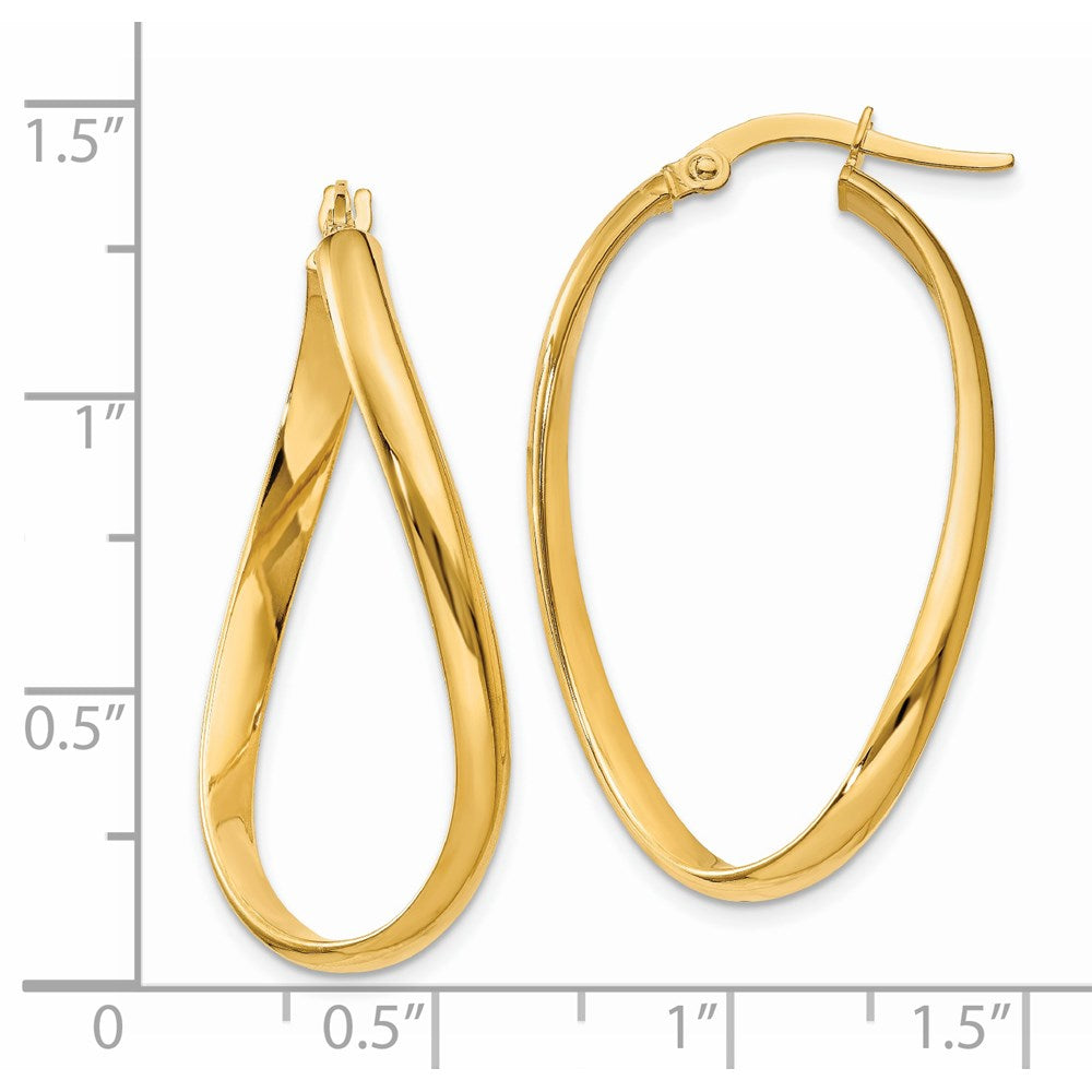 14k 3mm Twisted Oval Hoop Earrings - Product Photo