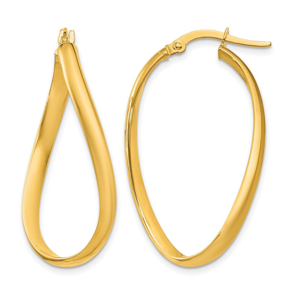 14K Yellow Gold 3mm Twisted Oval Hoop Earrings