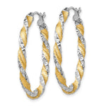 14K White Gold & Yellow Rhodium Twisted Diamond-Cut Oval Hoop Earrings - Product Photo