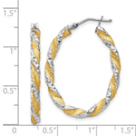 14K White Gold & Yellow Rhodium Twisted Diamond-Cut Oval Hoop Earrings - Product Photo