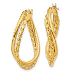 14k Textured and Polished Twist Oval Hoop Earrings - Product Photo
