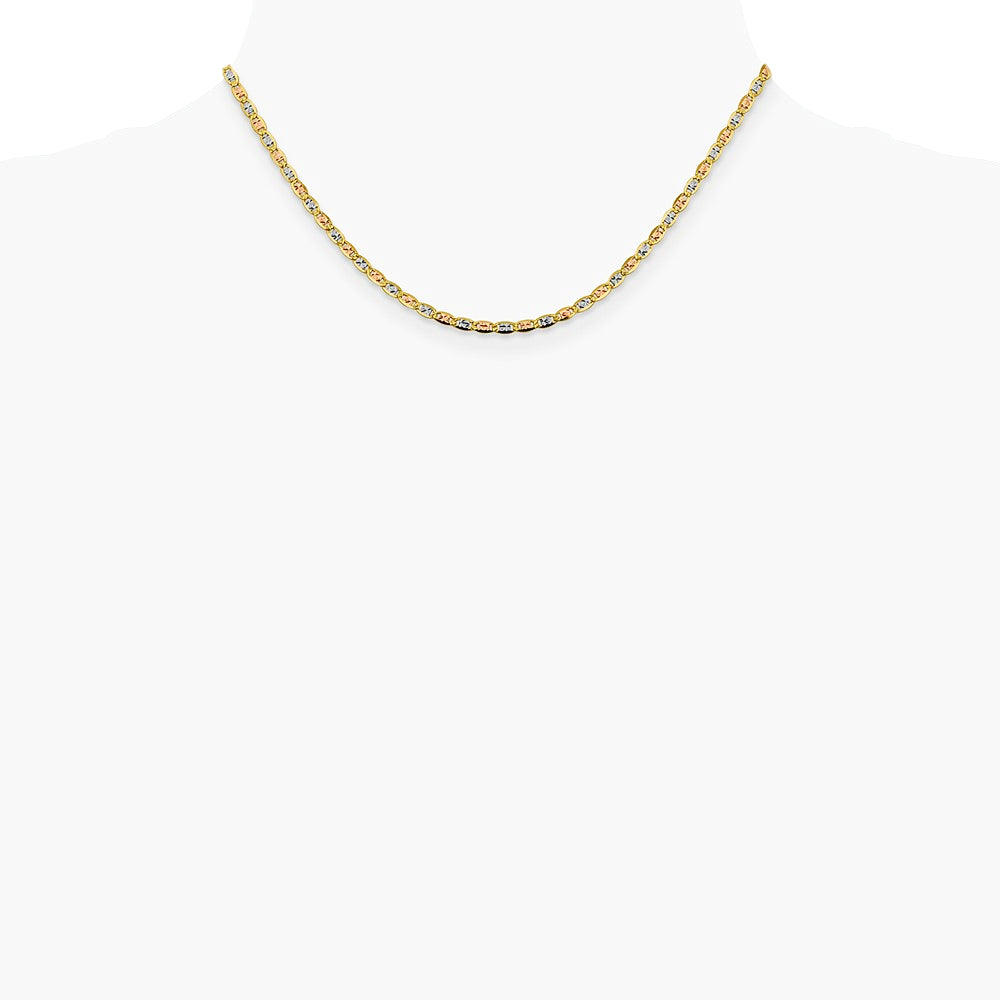 14K Tri-Color 2.75mm Tri-color Gold Pavé Valentino Chain Necklace 16"-26" - Product Photo