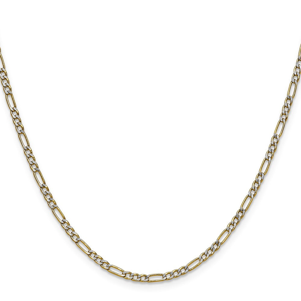 14k 2.3mm Semi-solid with Rhodium PavÃ© Figaro Chain - Product Photo