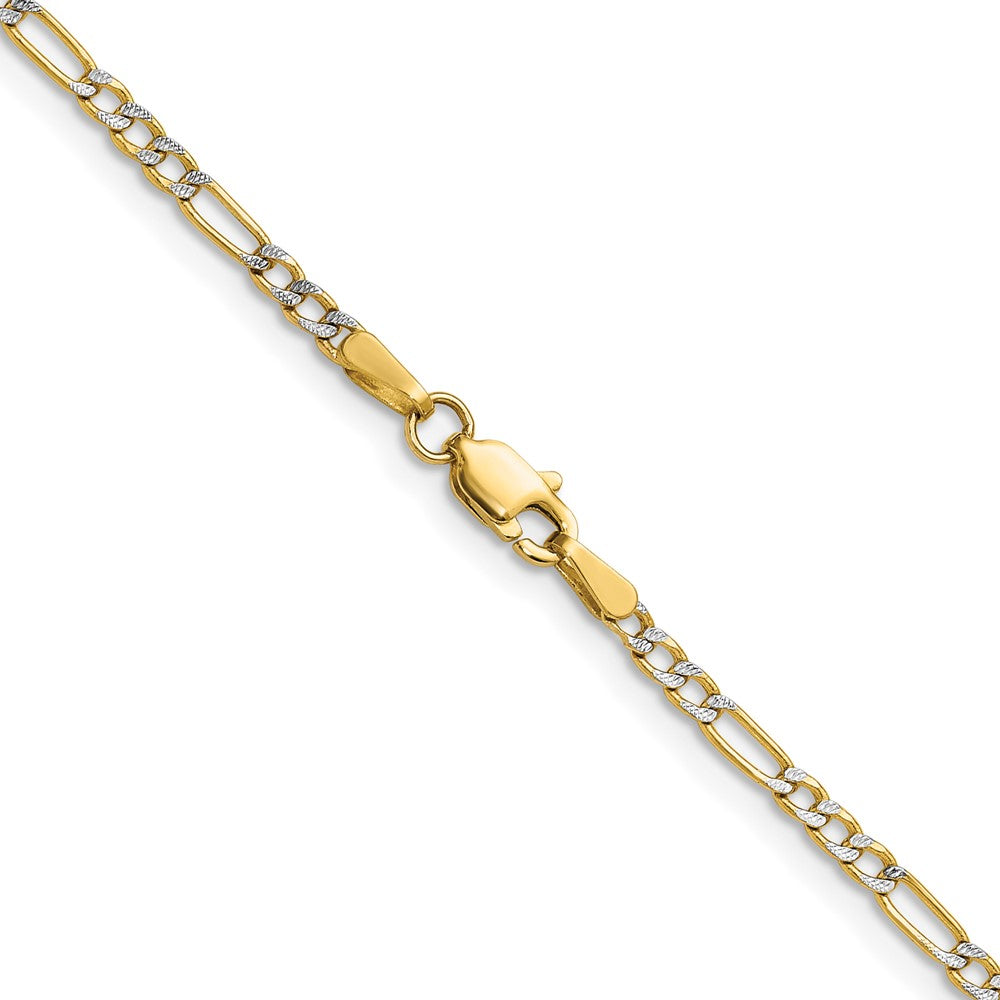 14k 2.3mm Semi-solid with Rhodium PavÃ© Figaro Chain - Product Photo