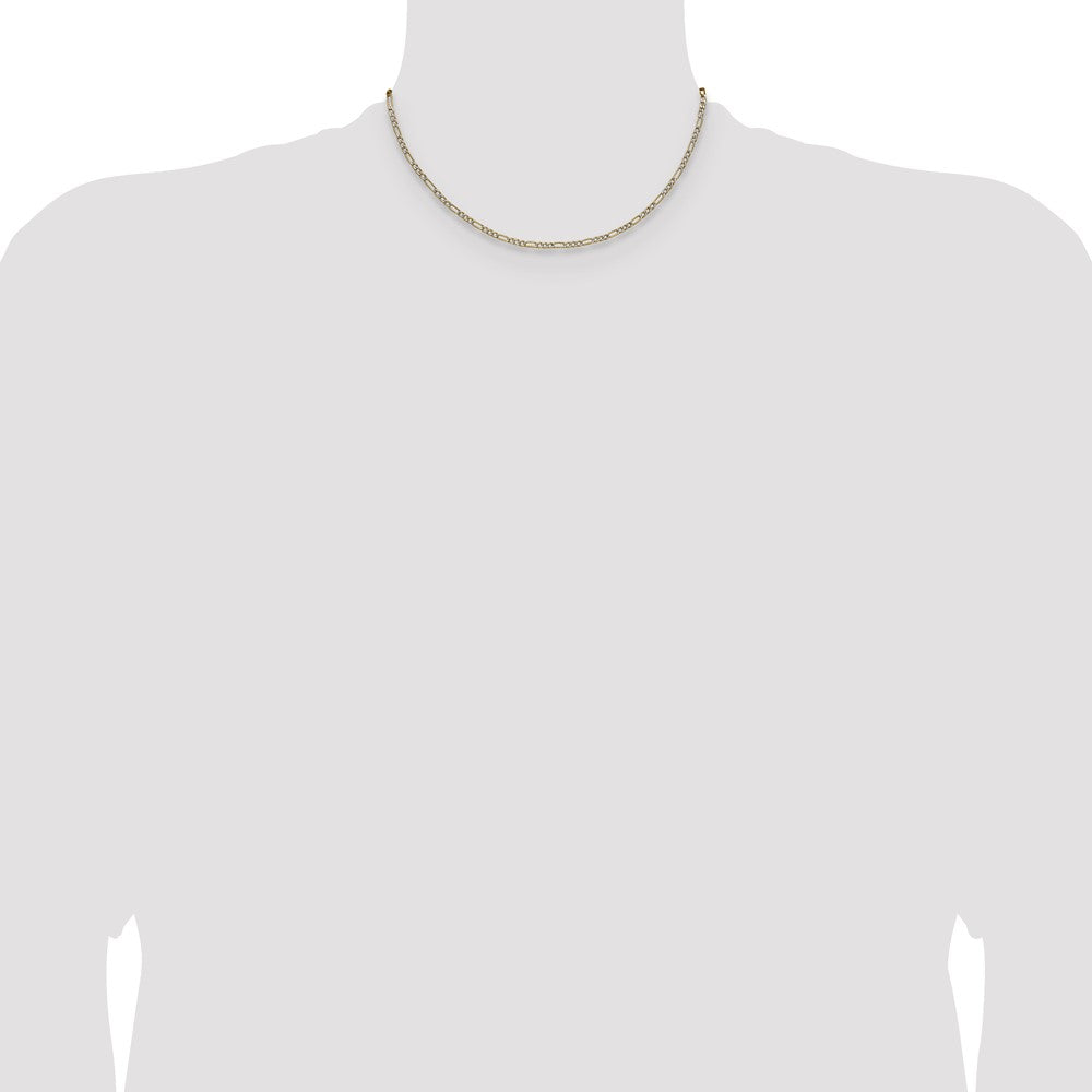 14k 2.3mm Semi-solid with Rhodium PavÃ© Figaro Chain - Product Photo