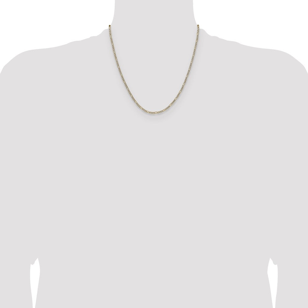 14k 2.3mm Semi-solid with Rhodium PavÃ© Figaro Chain - Product Photo