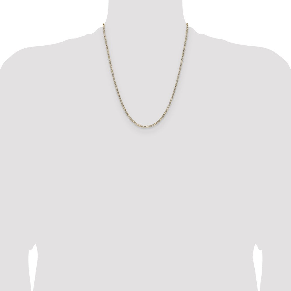 14k 2.3mm Semi-solid with Rhodium PavÃ© Figaro Chain - Product Photo