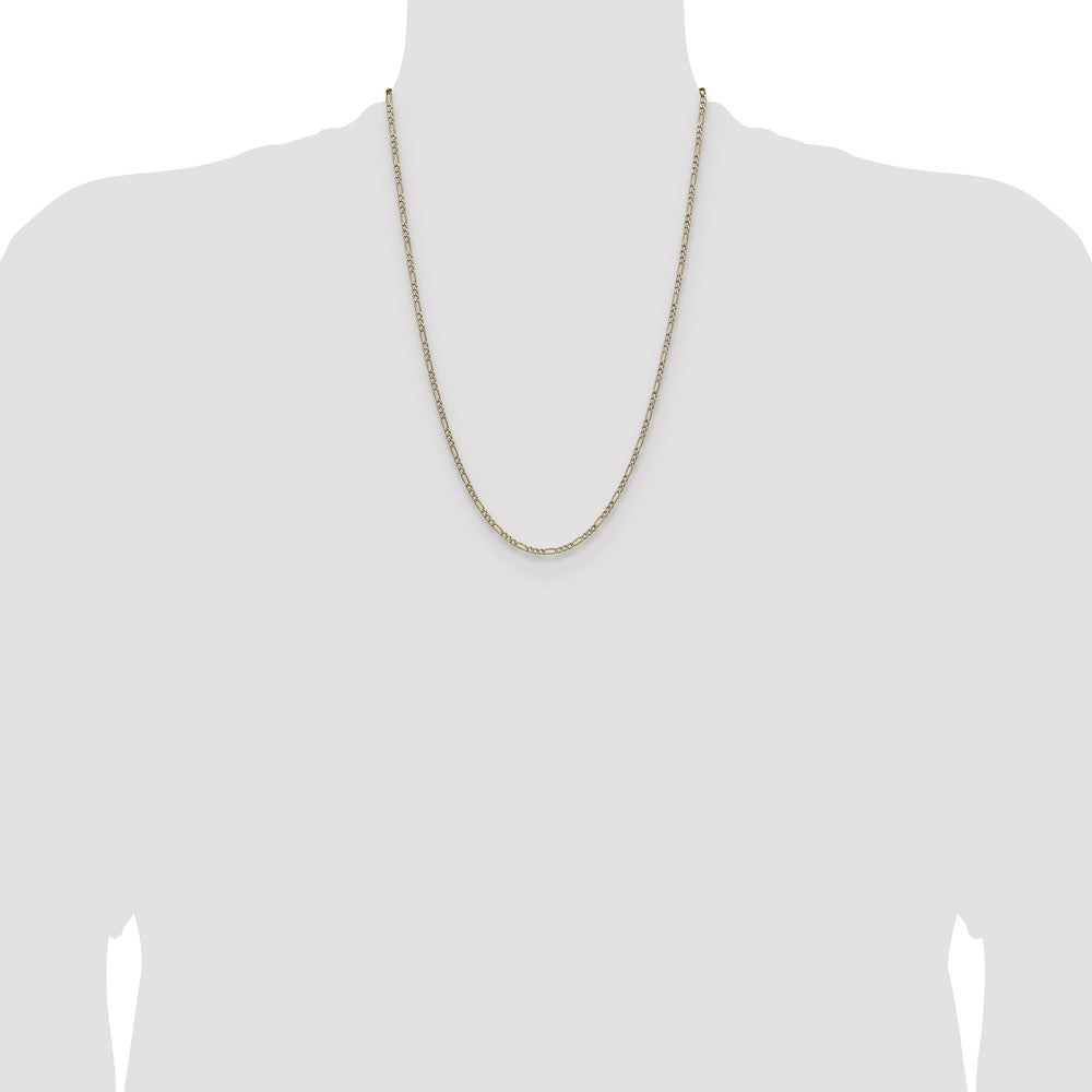 14k 2.3mm Semi-solid with Rhodium PavÃ© Figaro Chain - Product Photo
