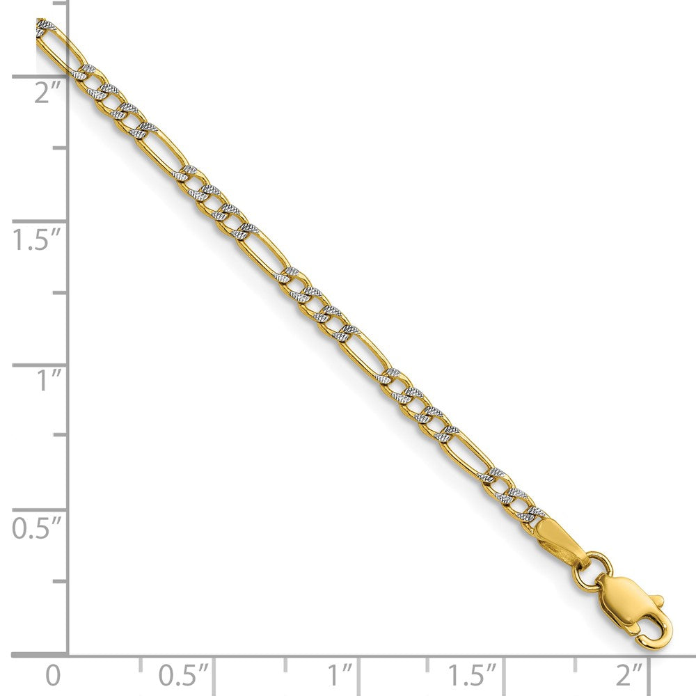 14k 2.3mm Semi-solid with Rhodium PavÃ© Figaro Chain - Product Photo