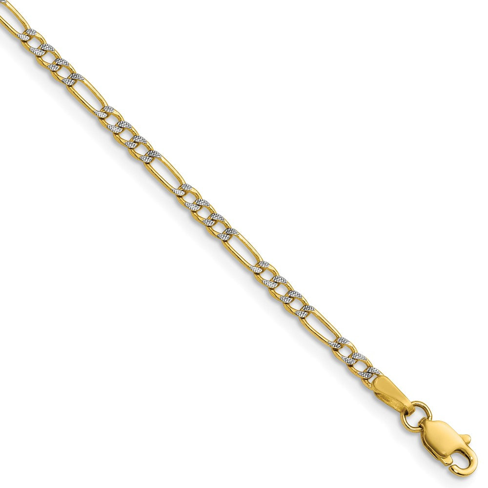14K Yellow & RH 2.3mm Semi-solid with RH Pavé Figaro Chain Necklace 16"-24"